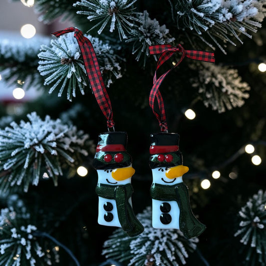 Homemade Fused Glass Snowman Christmas Ornament with a Top Hat
