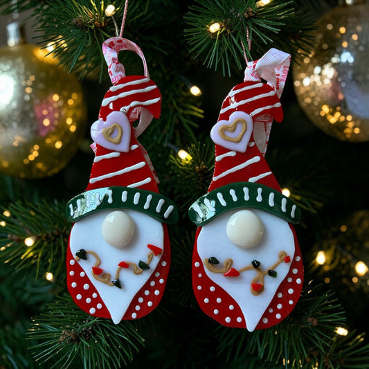 Homemade Fused Glass Christmas Gnome Ornament in Holiday Red