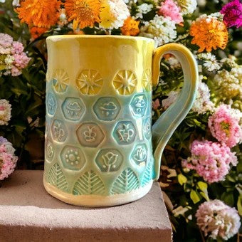 Stamped Mug #13 with Nature Designs and Rainbow Colors