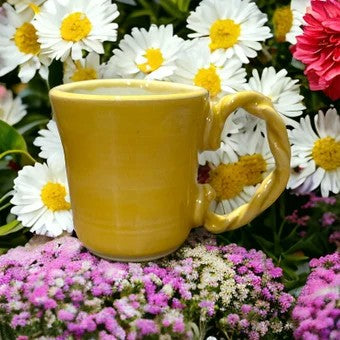 Wheel-Thrown Mug #15 with Twisted Coil Handle in Marigold Yellow