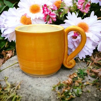 Wheel-Thrown Mug #16 with Door Latch Handle in Tangelo Orange