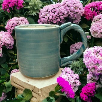 Wheel-Thrown Mug #17 with Rope Handle in Blue Lagoon