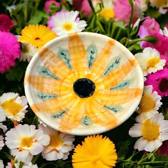 Handpainted Stylized Sunflower Bowl #23 in Bright Colors