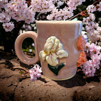 Sprigged Mug #26 with White Iris and Carnation