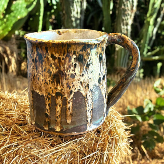 Wheel-Thrown Mug #39 with Rope-Style Handle in Rustic Brown