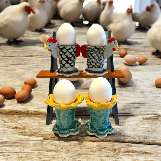 Handbuilt Egg Cups #47 in Your Choice of Chicken or Flower Design