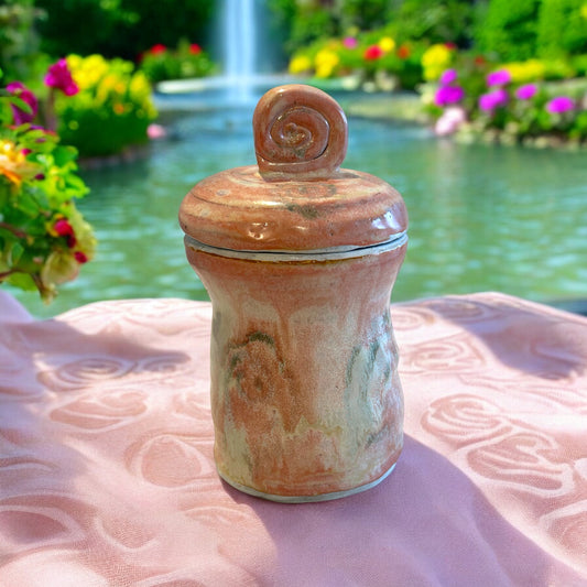 Small Lidded Dream Jar # 48 in Light Pink with Spiral Topper