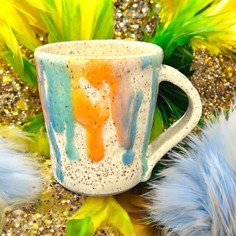 Wheel-Thrown Mug #64 Speckled Stoneware in Transparent Spring Colors