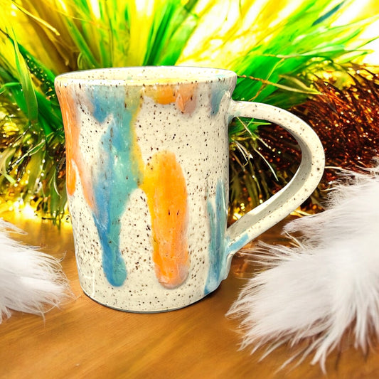 Wheel-Thrown Mug #65 on Speckled Stoneware in Transparent Spring Colors