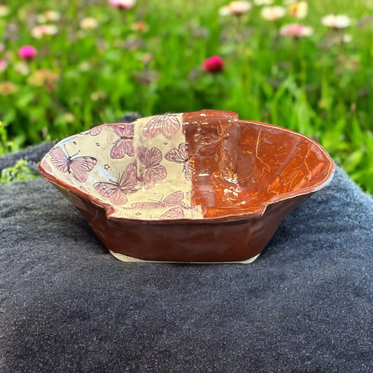 Small Textured Origami Casserole #67 with Butterflies and Flower Designs