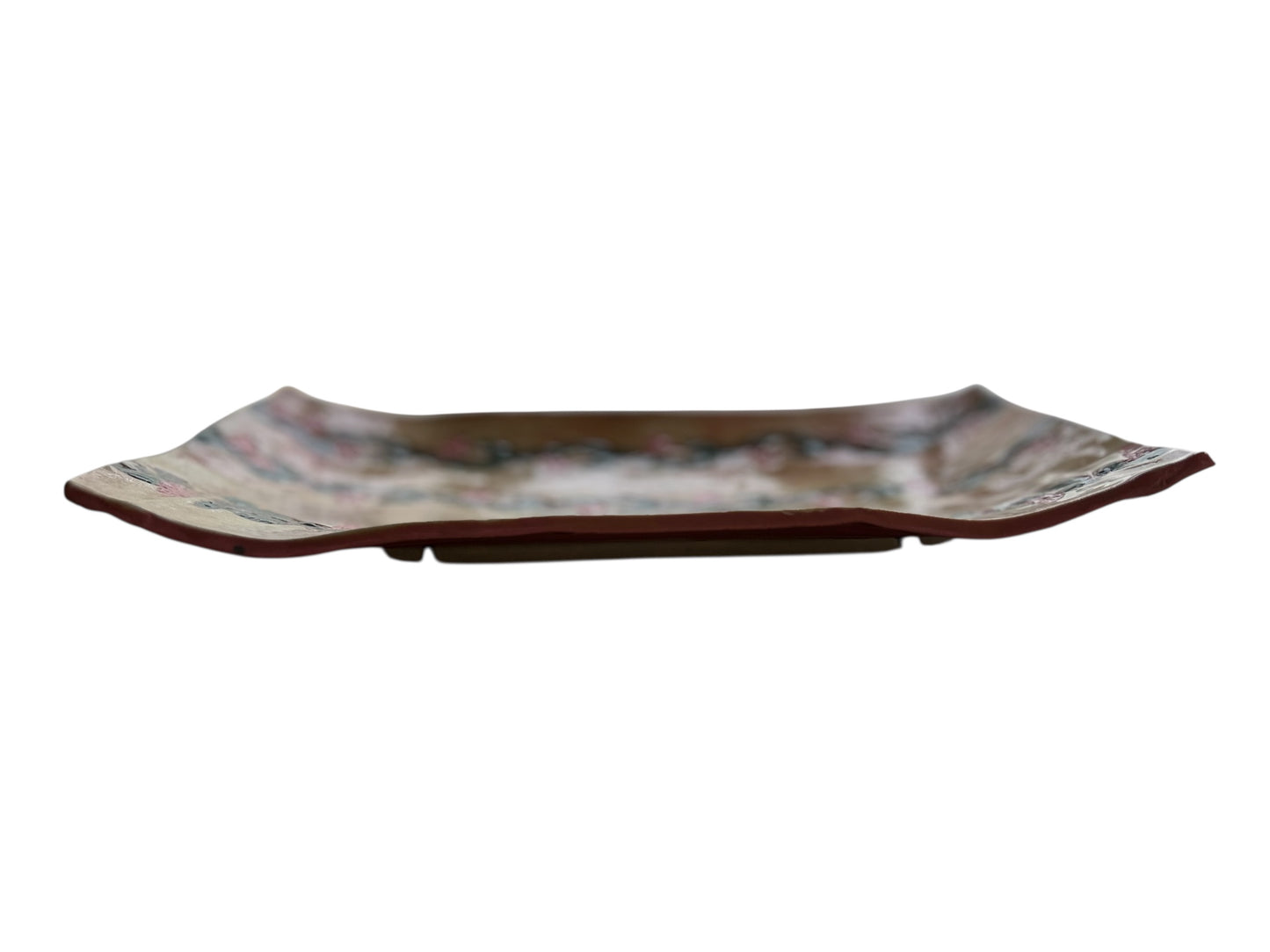 Handbuilt Sushi Plate  #76 with Handpainted Cherry Blossom Vines