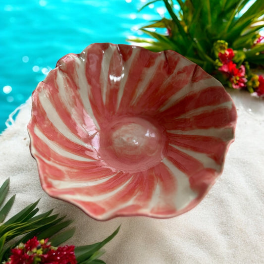Medium Handbuilt Side Bowl #75 with Freeform Rim in Blush Pink and Rose