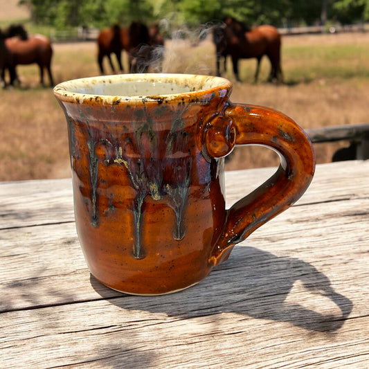 Wheel-Thrown Mug #38 with Saddle Handle in Deep Sienna Speckle