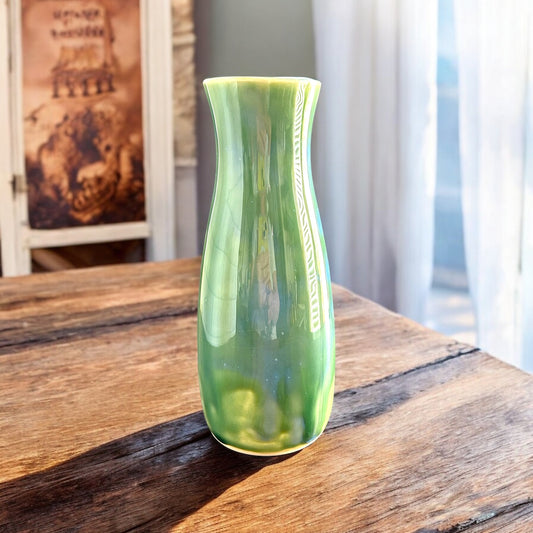 Slip Cast Bottle Vase in Turquoise Green 7"