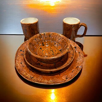 Complete Southwestern Dinnerware Set for One #5 in Sienna Brown and Black