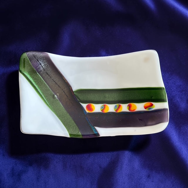 Handmade Fused Glass Scoop Bowl with Diagonal Design