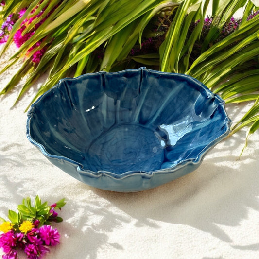 Medium Side Dish Bowl #77 with Freeform Rim in Ocean Blue Celadon