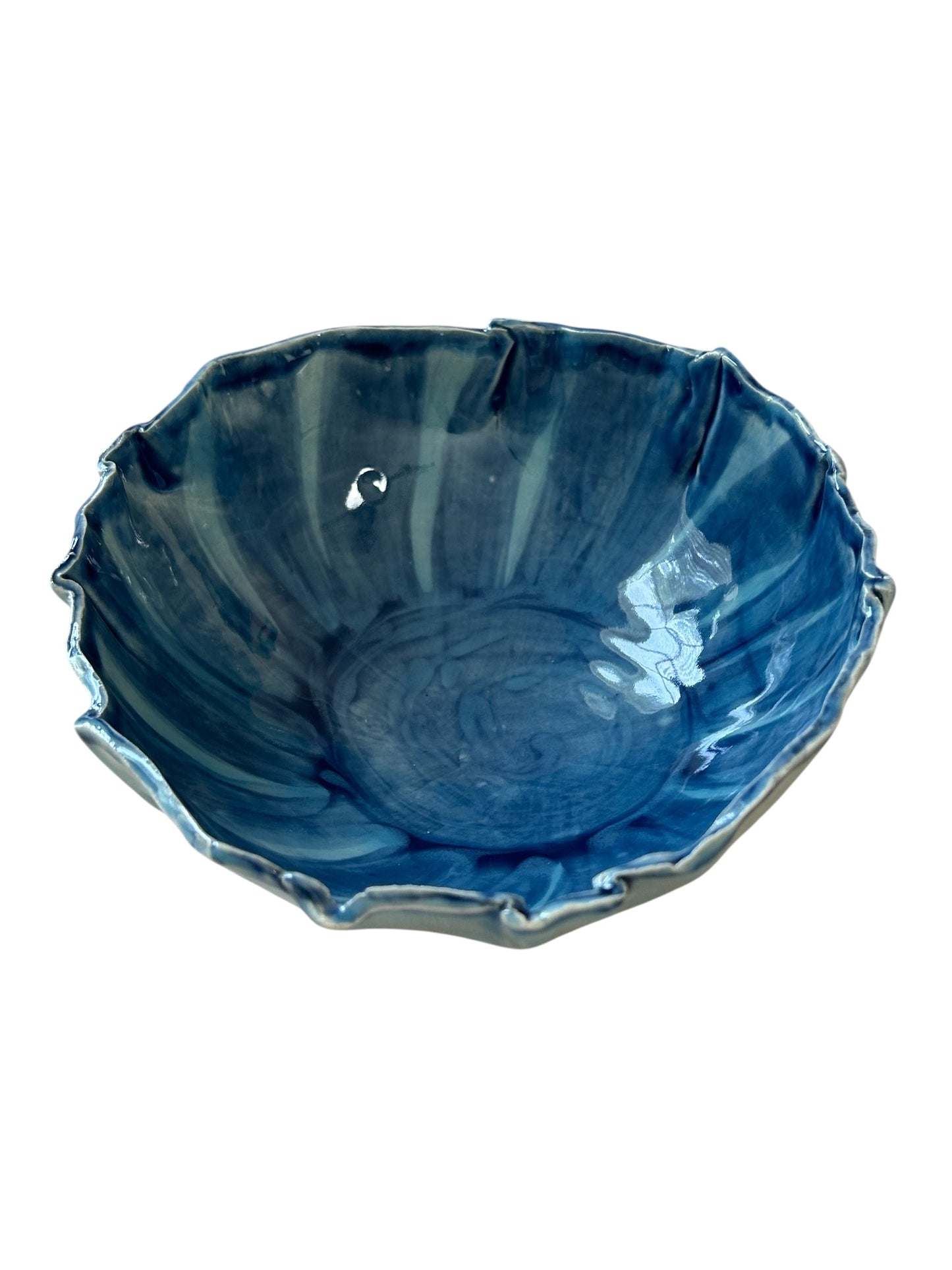 Medium Side Dish Bowl #77 with Freeform Rim in Ocean Blue Celadon