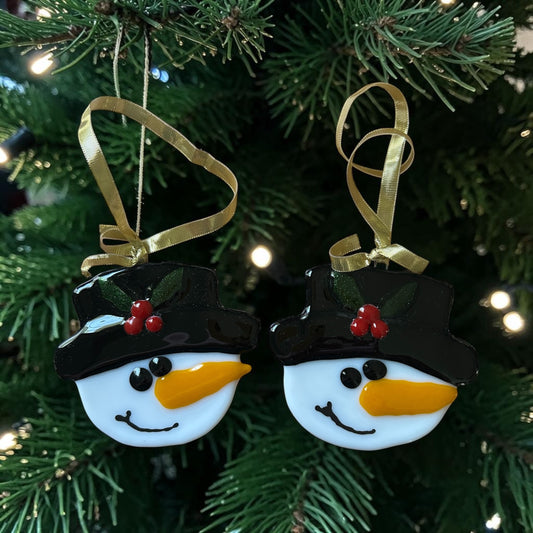 Homemade Fused Glass Christmas Snowman Face Ornament