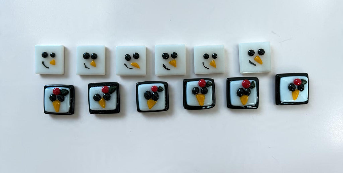 Homemade Fused Glass Snowman or Penguin Pins