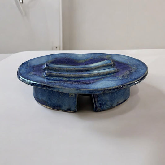 Pedestal-Style Handbuilt Slab Pottery Soap Dish #49 in Aspen Blue