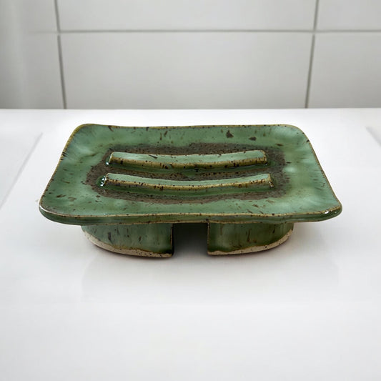 Pedestal-Style Handbuilt Slab Soap Dish #48 in Aspen Green