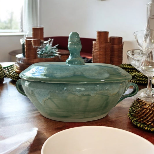 Soup Tureen #1 with Lid in Jade Celadon and Moss Mist