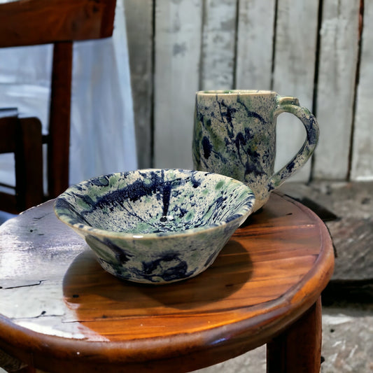 Wheel-Thrown Breakfast Set #59 with Splatter Designs