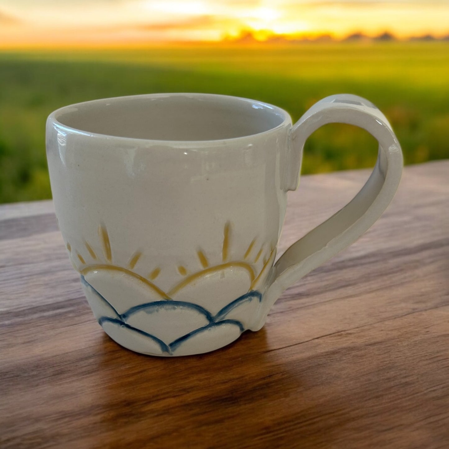 Carved Minimalism Mug #1 with Sun and Cloud Designs