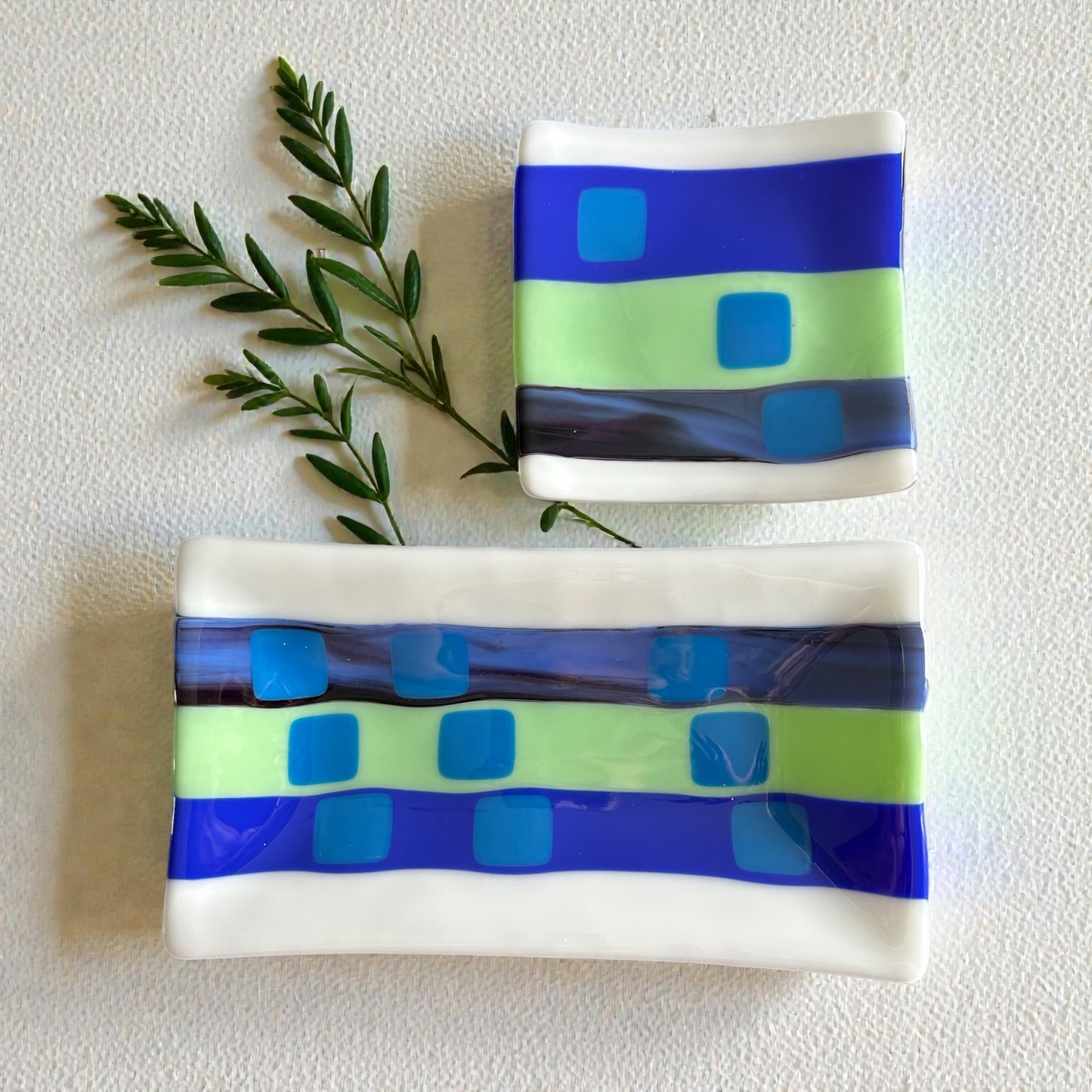 Handmade Fused Glass Sushi and Sashimi Dinnerware Set with Morse Code Design