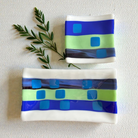 Handmade Fused Glass Sushi and Sashimi Dinnerware Set with Morse Code Design