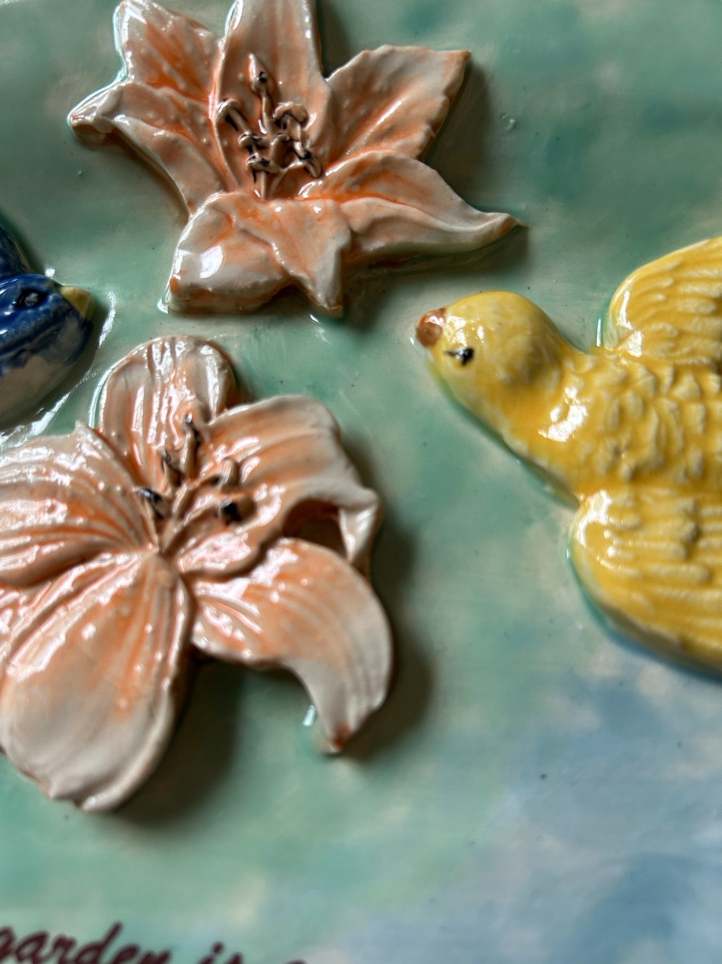 "Talking" Sculpture Platter #1 with Lilies and Birds