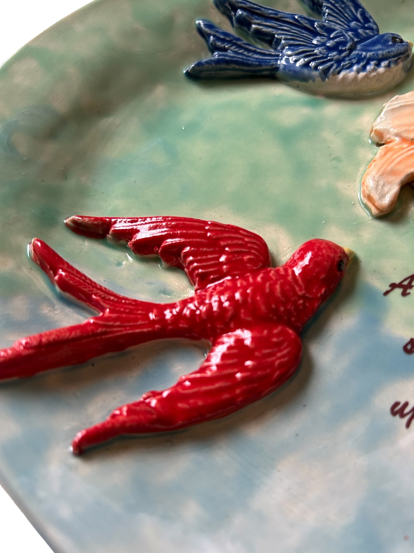 "Talking" Sculpture Platter #1 with Lilies and Birds
