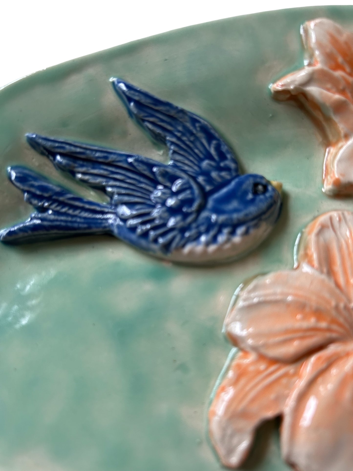 "Talking" Sculpture Platter #1 with Lilies and Birds