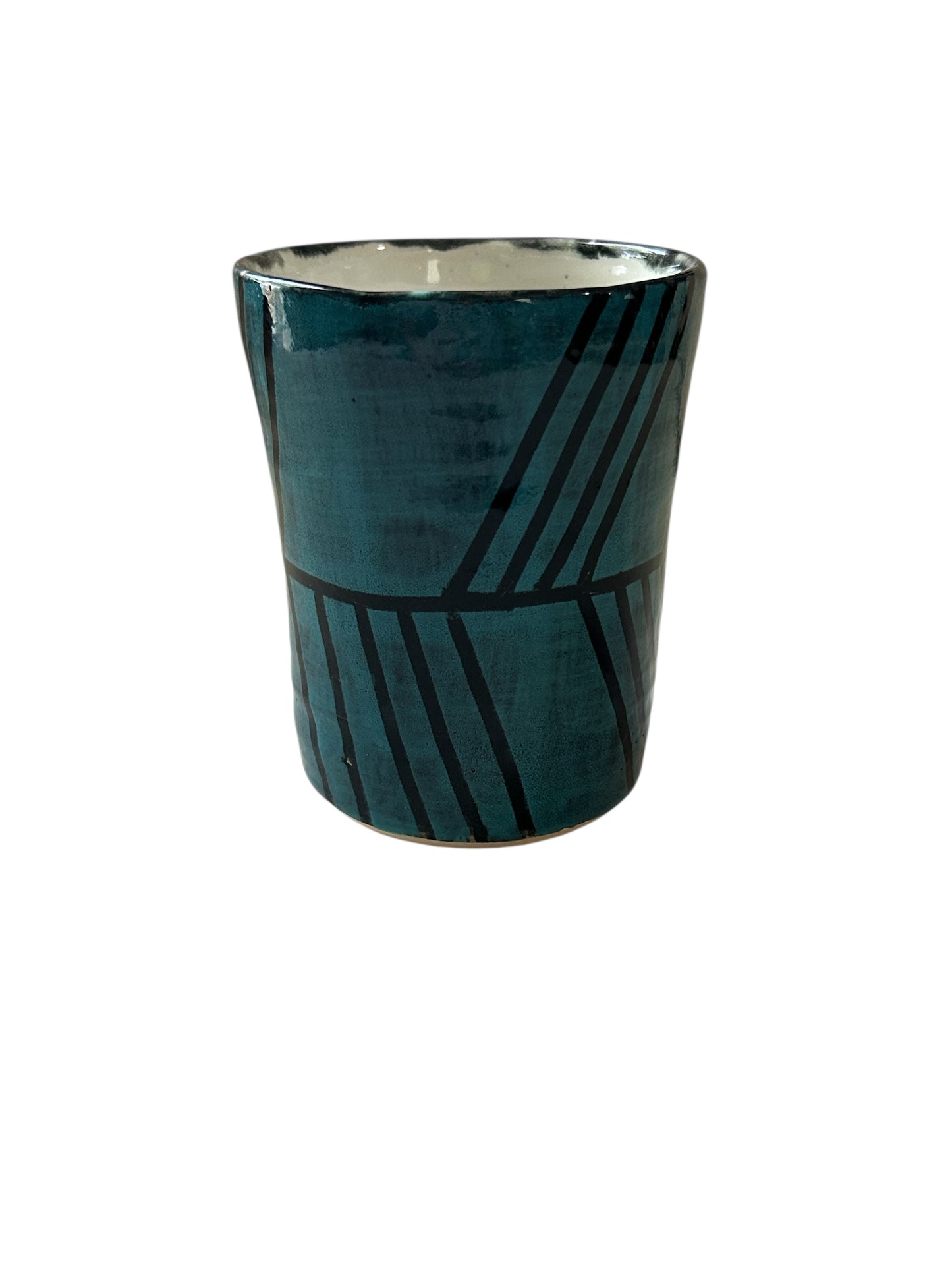 Tape Resist Tumbler #1 in Dark Turquoise Blue and Black