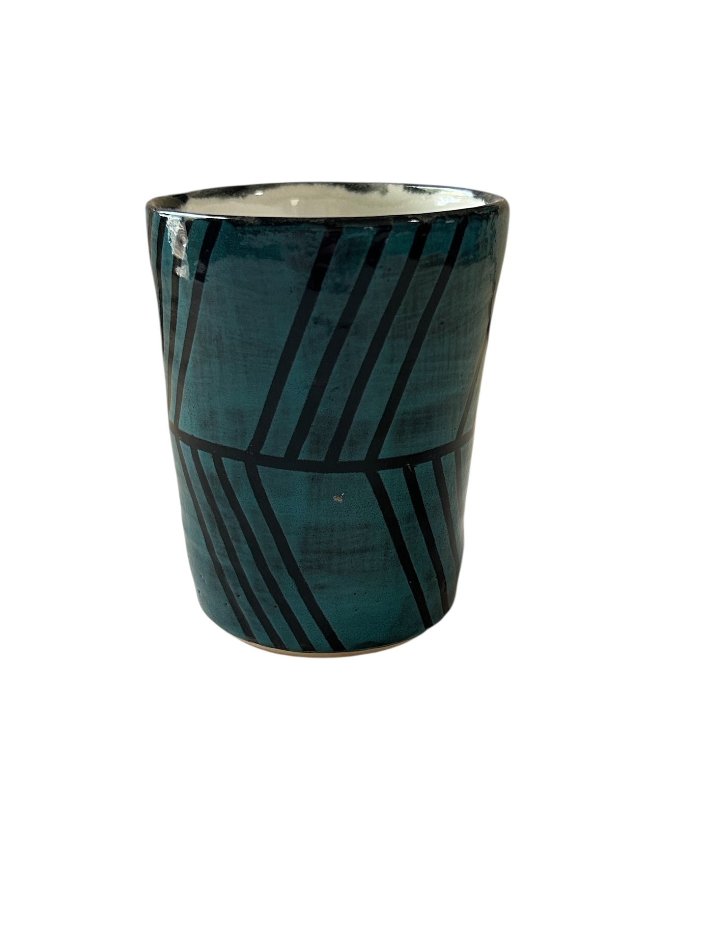 Tape Resist Tumbler #1 in Dark Turquoise Blue and Black