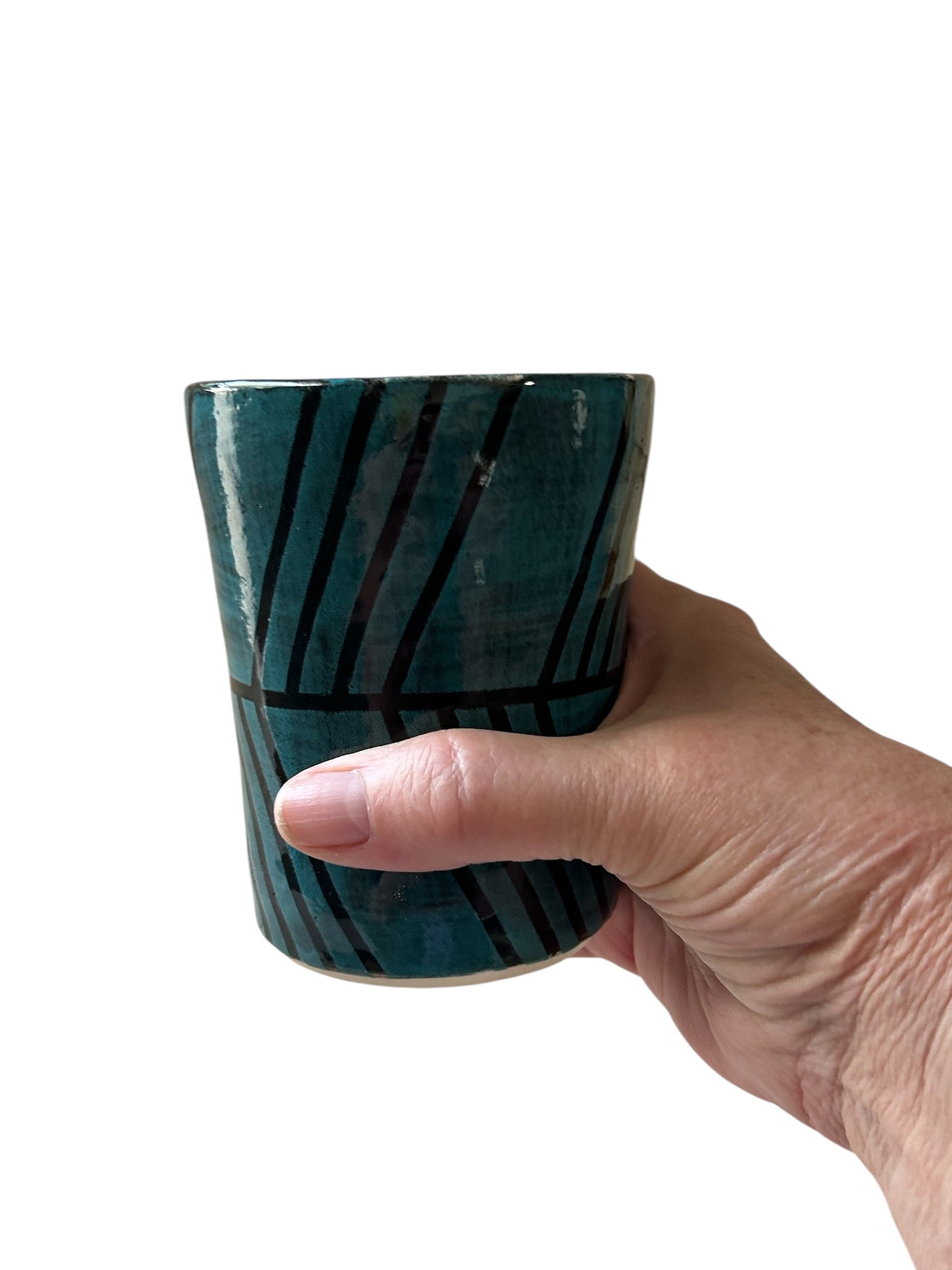 Tape Resist Tumbler #1 in Dark Turquoise Blue and Black
