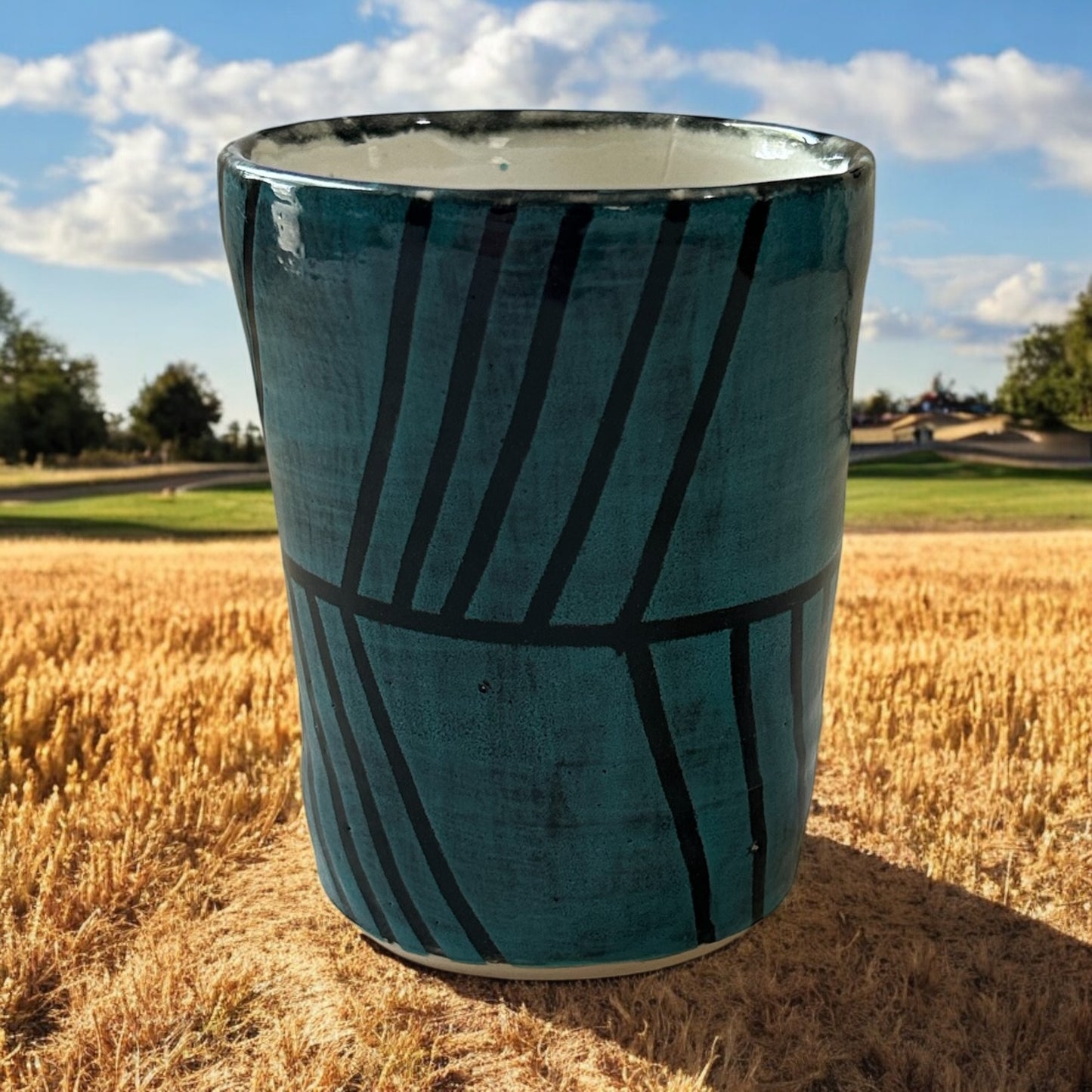 Tape Resist Tumbler #1 in Dark Turquoise Blue and Black