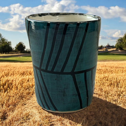 Tape Resist Tumbler #1 in Dark Turquoise Blue and Black