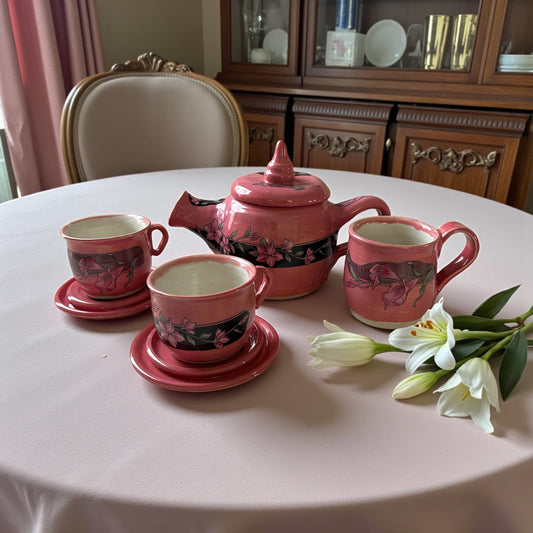 Six-Piece Tea Set #50 with Floral Scrolls Ceramic Decals