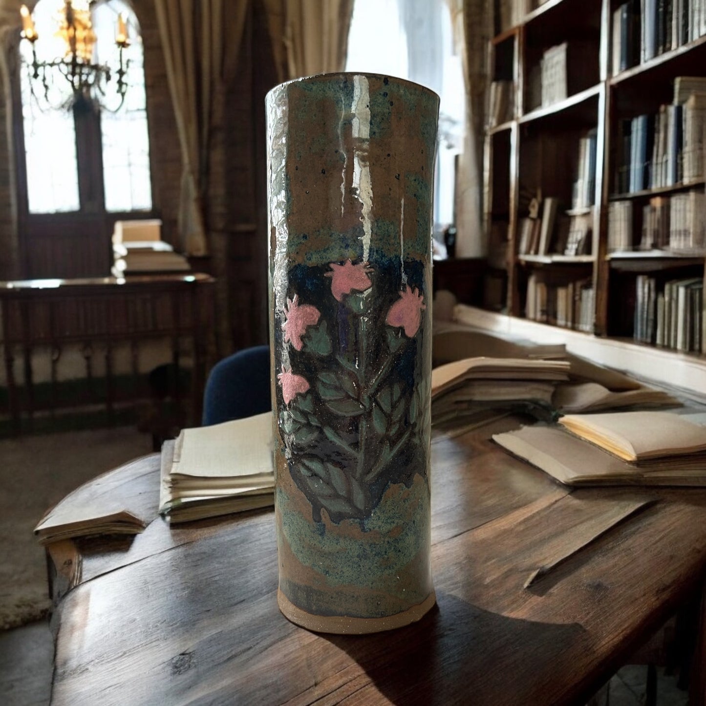 Tall Rustic Vase #7 with Scottish Thistle in Rutile Blue