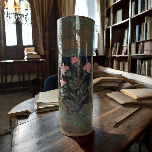 Tall Rustic Vase #7 with Scottish Thistle in Rutile Blue