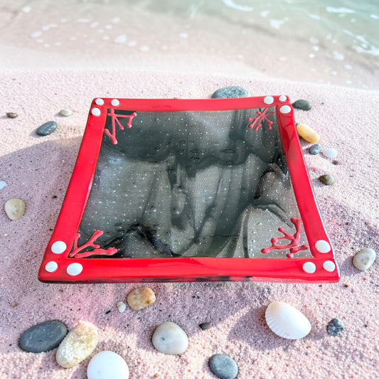 Handmade Square Fused Glass Plate with Tidal Pool Design