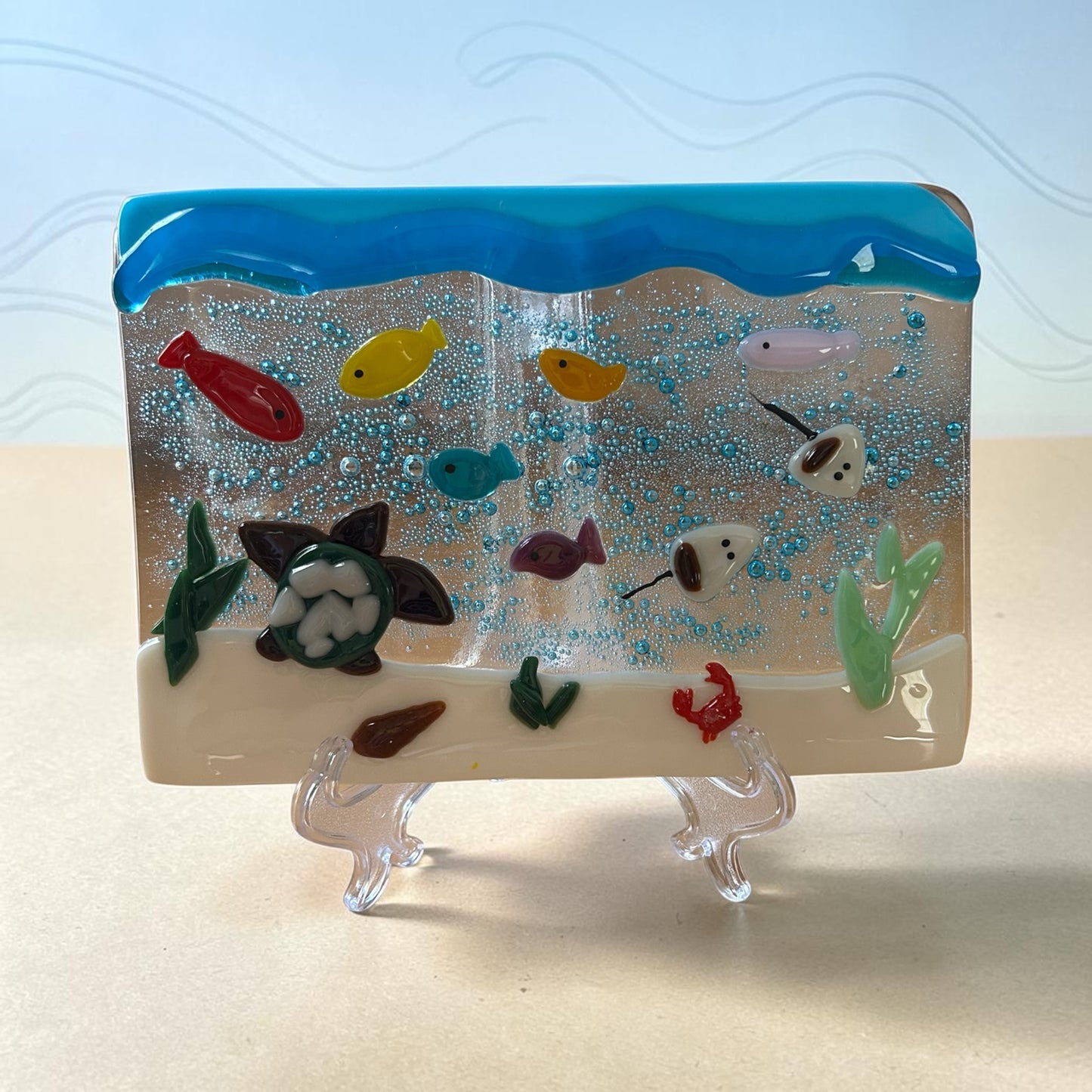 Homemade Fused Glass Panel of Underwater Sea Scene