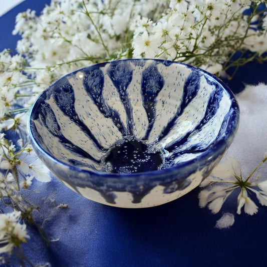Medium General-Purpose Bowl #27 in Watercolor Blue and Speckled White