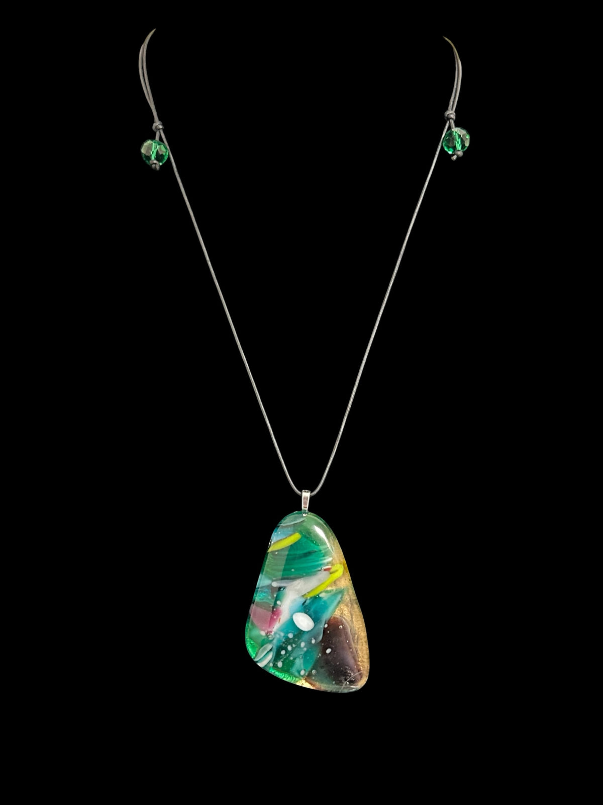 Kiln-Formed Glass Pendant Necklace Winter #1 with Adjustable Leather Cord and Gold Leaf